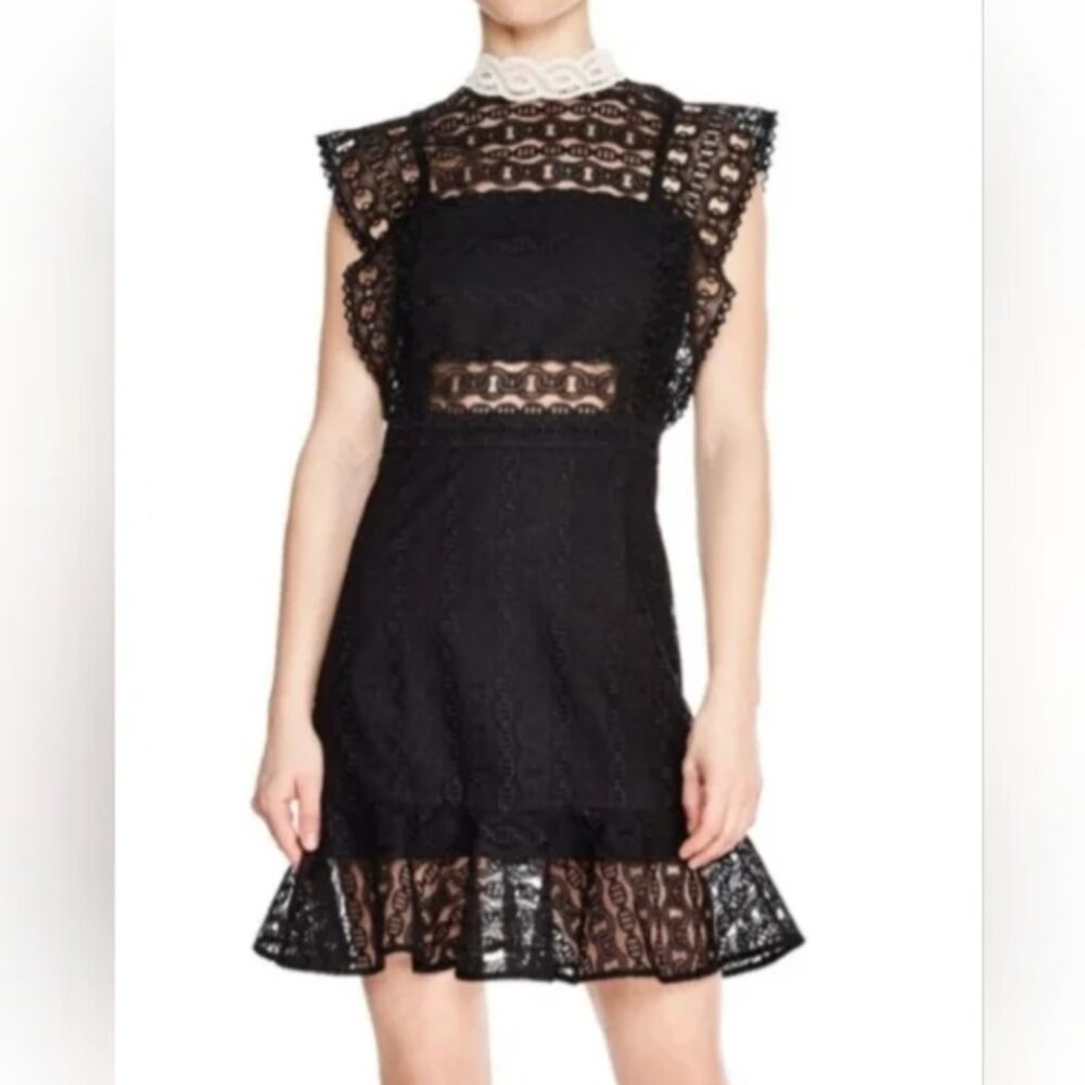 Sandro Paris France Black Lace Link Dress $395 MSRP size 38 US 6